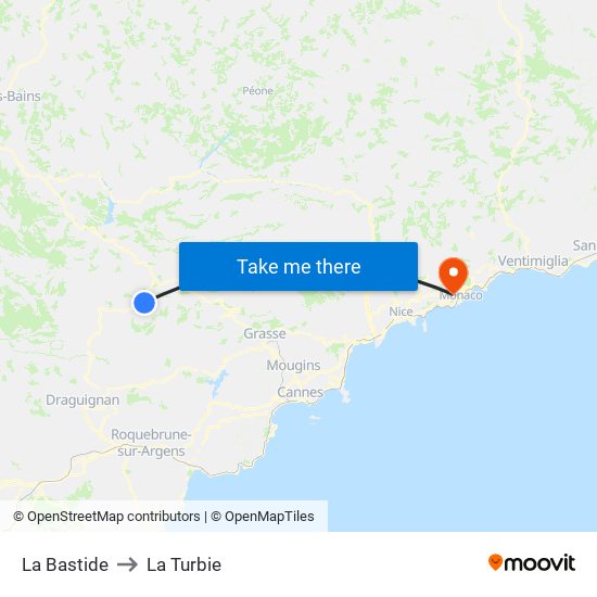 La Bastide to La Turbie map