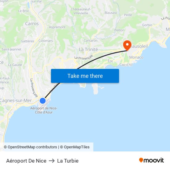 Aéroport De Nice to La Turbie map