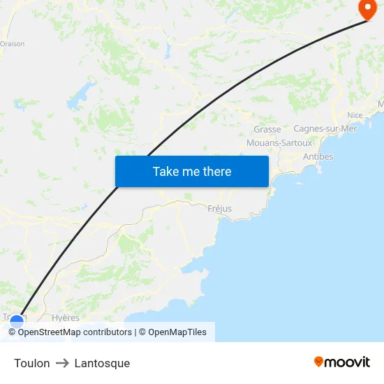 Toulon to Lantosque map