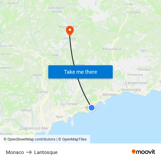 Monaco to Lantosque map
