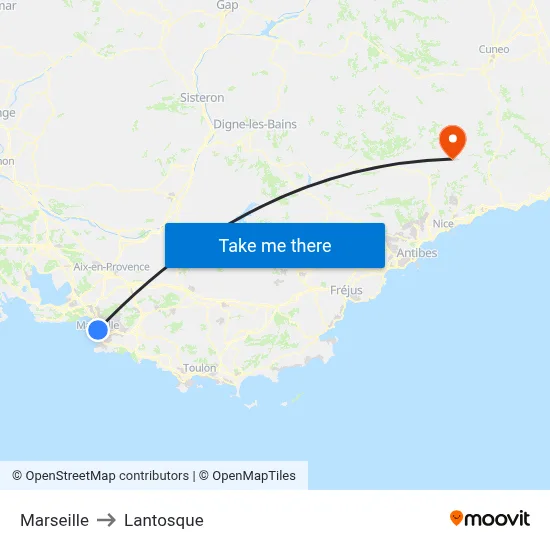 Marseille to Lantosque map