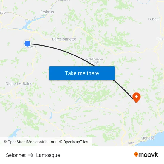 Selonnet to Lantosque map