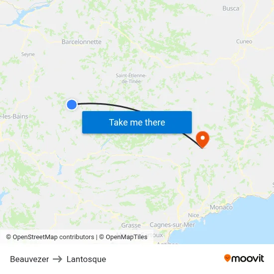 Beauvezer to Lantosque map