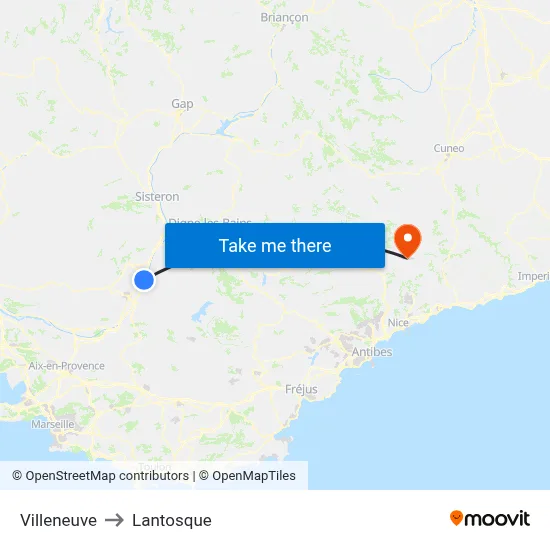 Villeneuve to Lantosque map