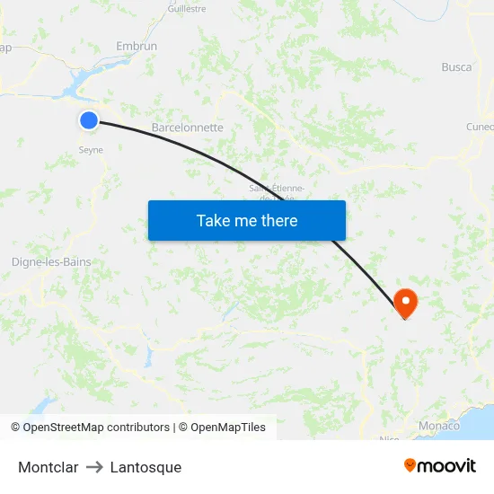 Montclar to Lantosque map