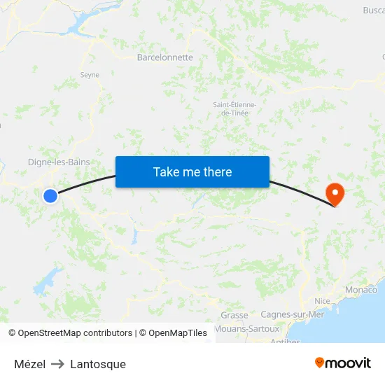 Mézel to Lantosque map