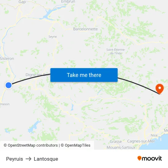Peyruis to Lantosque map