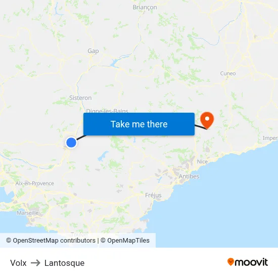 Volx to Lantosque map
