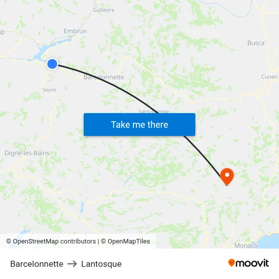 Barcelonnette to Lantosque map