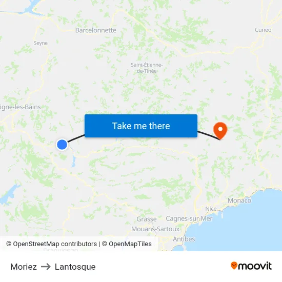 Moriez to Lantosque map