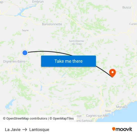 La Javie to Lantosque map