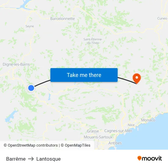 Barrême to Lantosque map