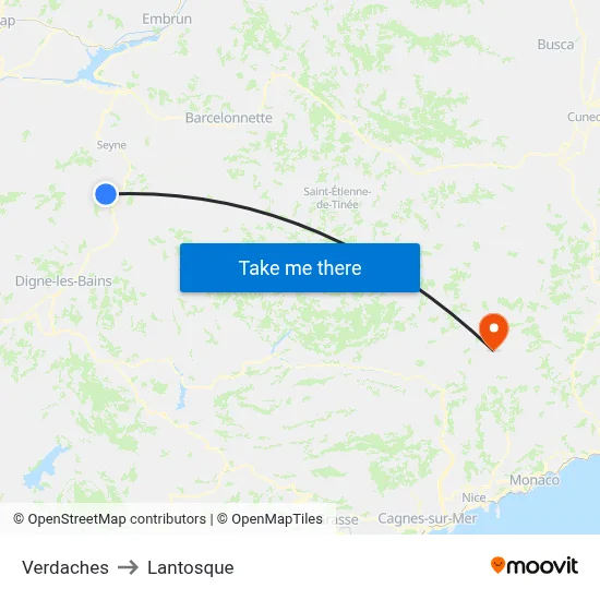Verdaches to Lantosque map