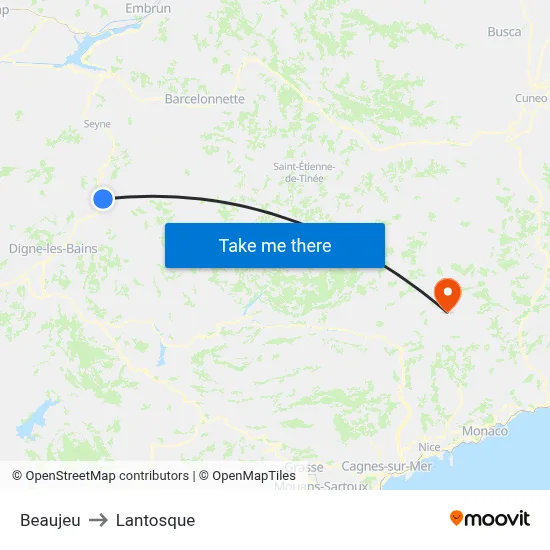 Beaujeu to Lantosque map