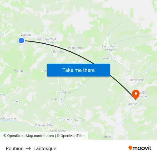 Roubion to Lantosque map