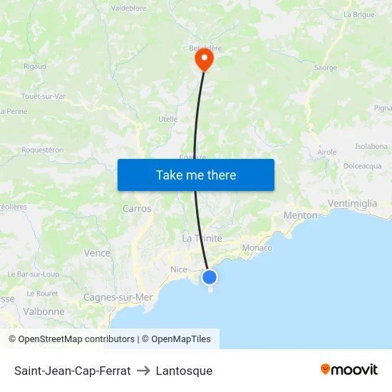 Saint-Jean-Cap-Ferrat to Lantosque map