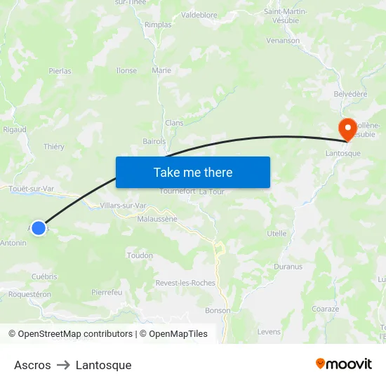 Ascros to Lantosque map