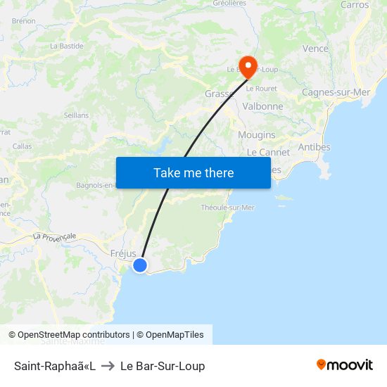 Saint-Raphaã«L to Le Bar-Sur-Loup map