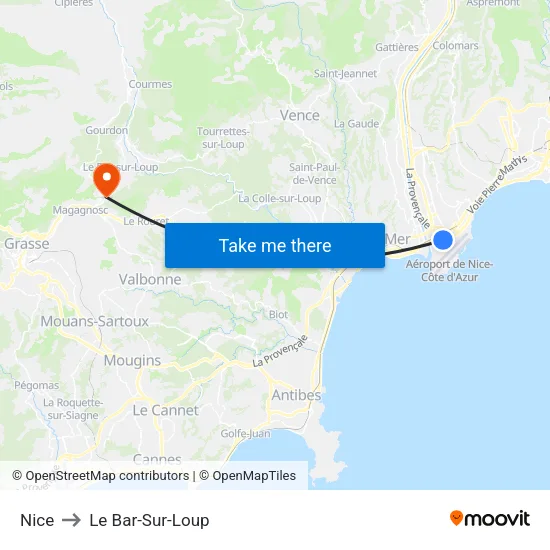 Nice to Le Bar-Sur-Loup map