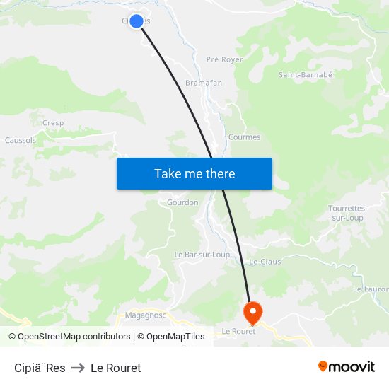 Cipiã¨Res to Le Rouret map
