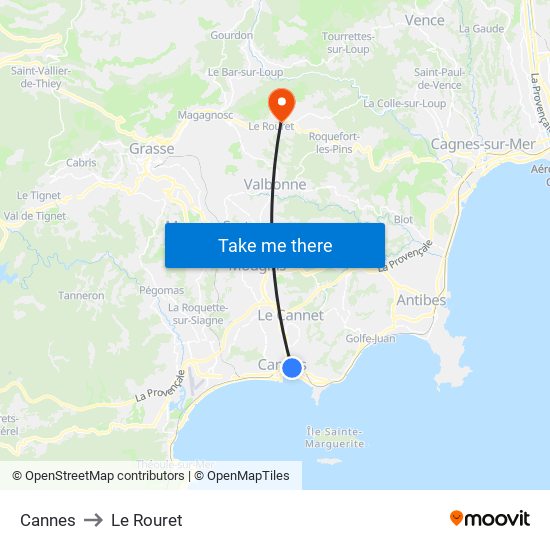 Cannes to Le Rouret map