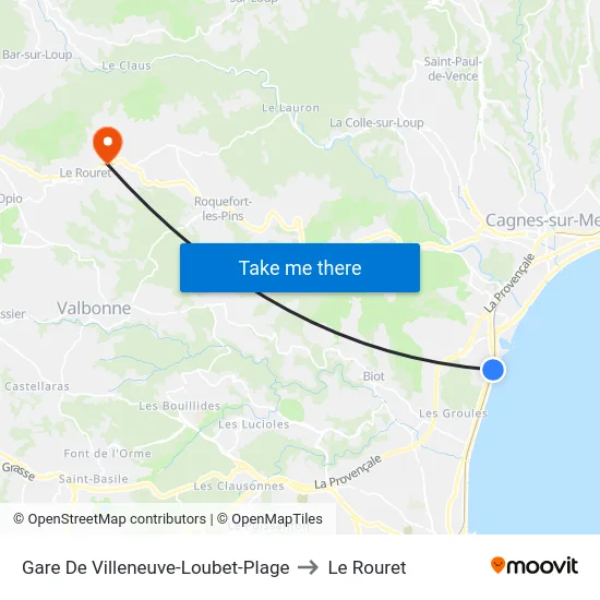 Gare De Villeneuve-Loubet-Plage to Le Rouret map