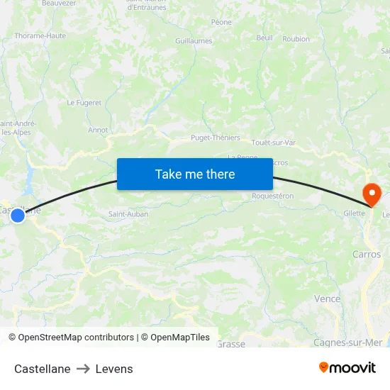 Castellane to Levens map