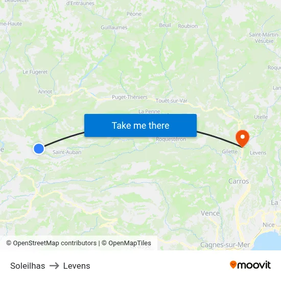 Soleilhas to Levens map