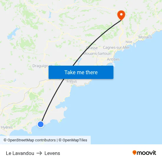 Le Lavandou to Levens map
