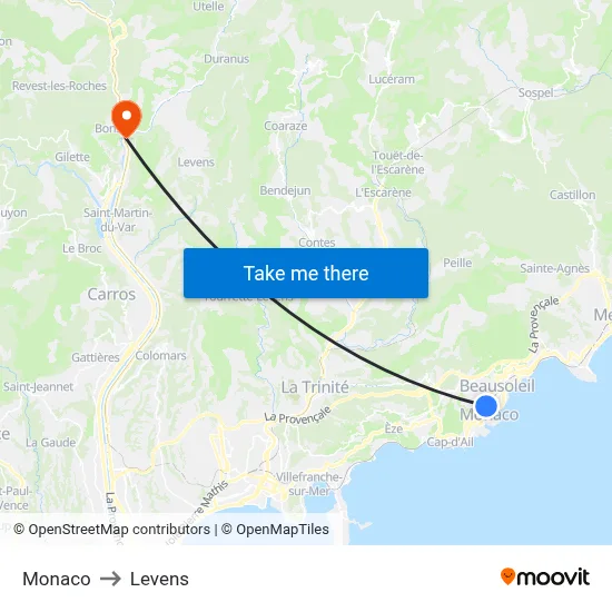 Monaco to Levens map