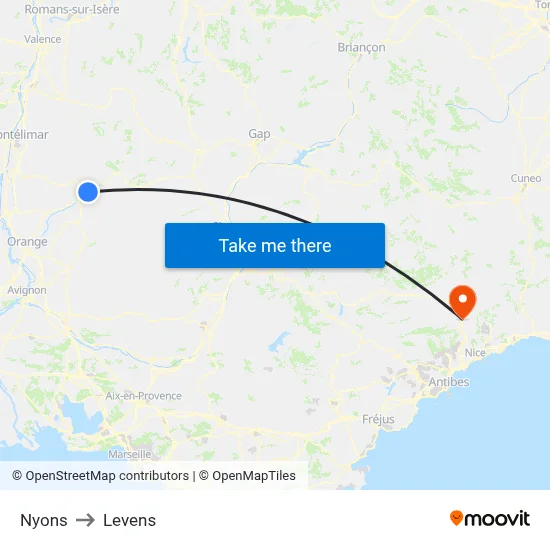 Nyons to Levens map