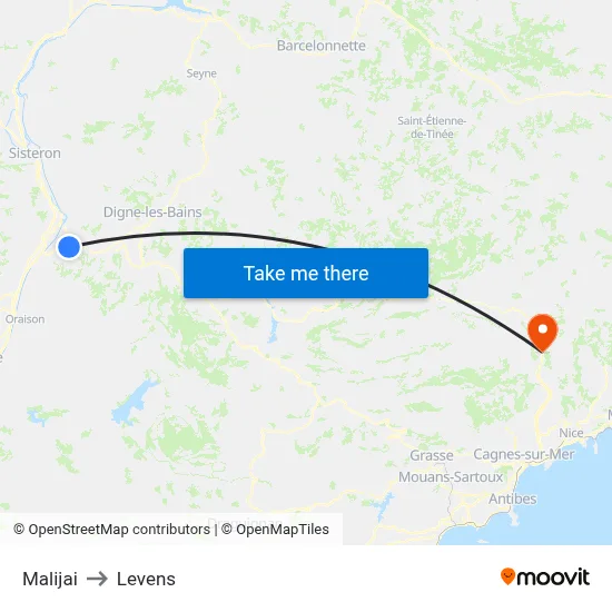 Malijai to Levens map