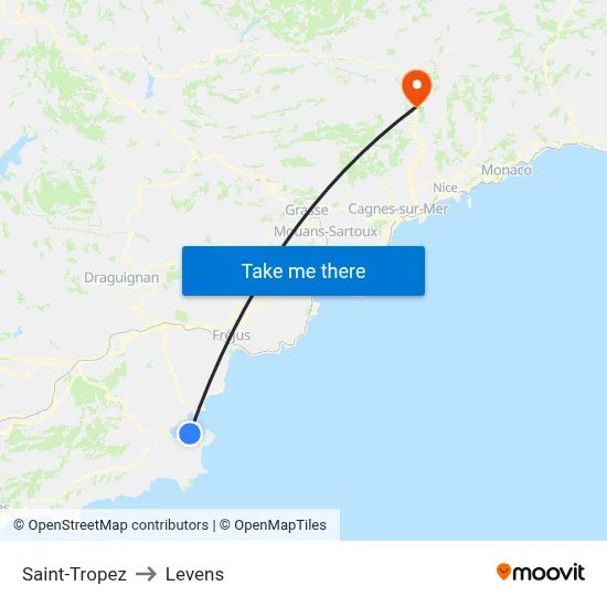 Saint-Tropez to Levens map