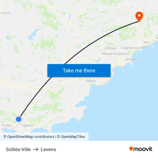 Solliès-Ville to Levens map
