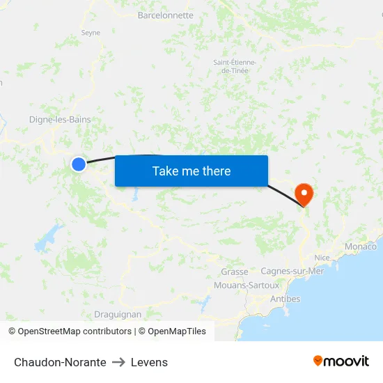 Chaudon-Norante to Levens map