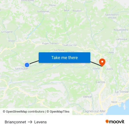 Briançonnet to Levens map