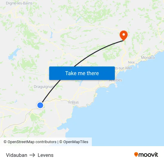 Vidauban to Levens map