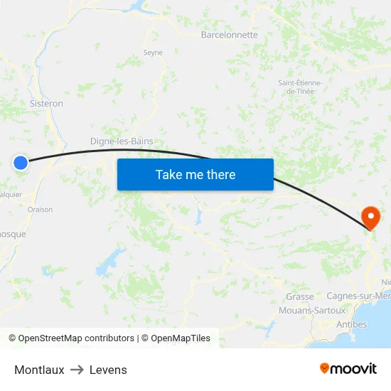 Montlaux to Levens map