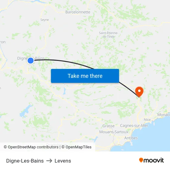 Digne-Les-Bains to Levens map