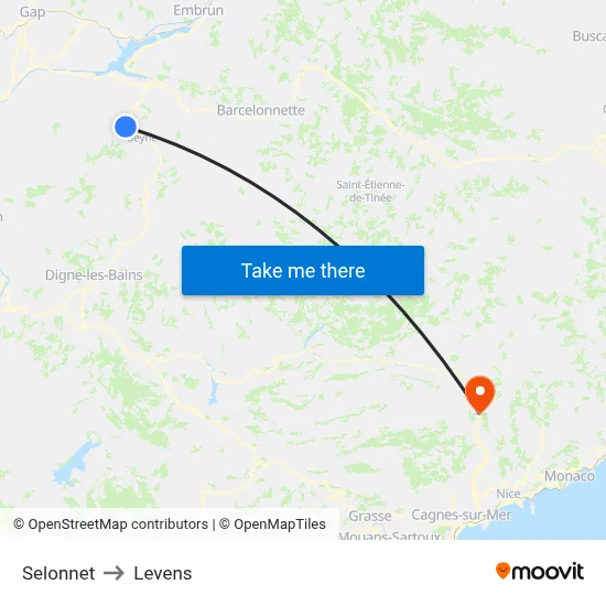 Selonnet to Levens map