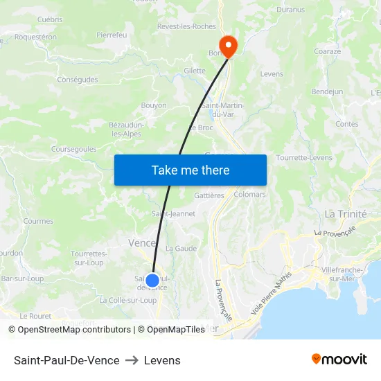 Saint-Paul-De-Vence to Levens map