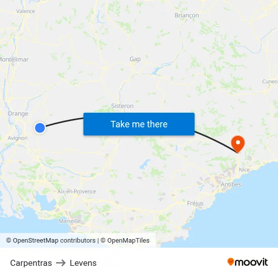 Carpentras to Levens map