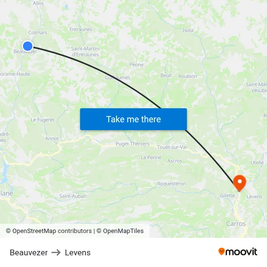 Beauvezer to Levens map