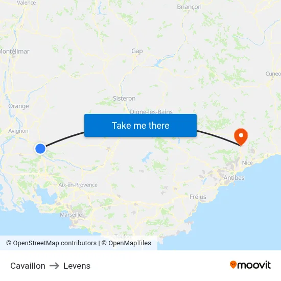 Cavaillon to Levens map