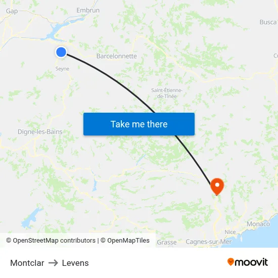 Montclar to Levens map