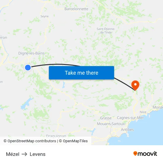 Mézel to Levens map