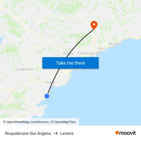 Roquebrune-Sur-Argens to Levens map