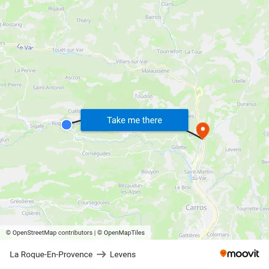 La Roque-En-Provence to Levens map