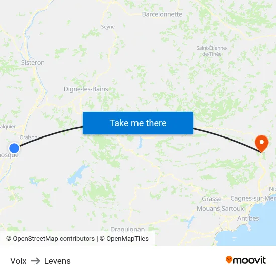 Volx to Levens map