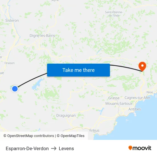 Esparron-De-Verdon to Levens map